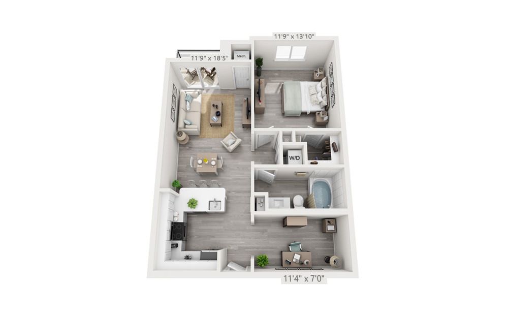 Alton with Office - 1 bedroom floorplan layout with 1 bath and 809 square feet.