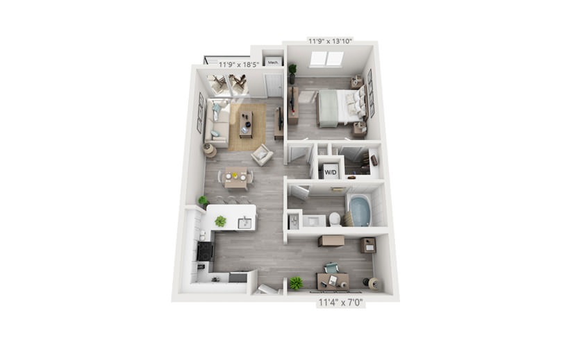 Alton with Office - 1 bedroom floorplan layout with 1 bathroom and 809 square feet