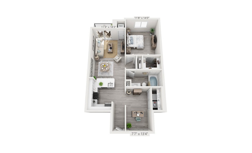 Astor with Office - 1 bedroom floorplan layout with 1 bathroom and 887 square feet