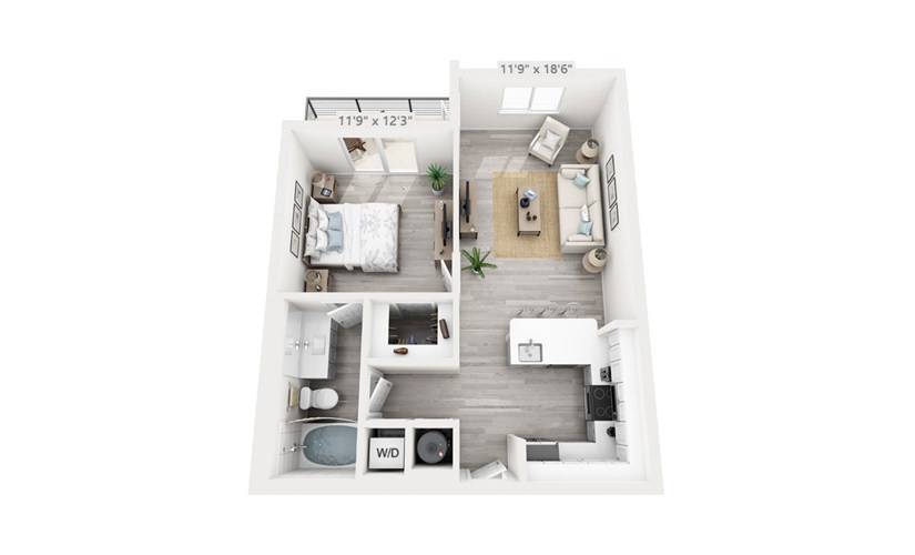 Avant - 1 bedroom floorplan layout with 1 bathroom and 691 square feet