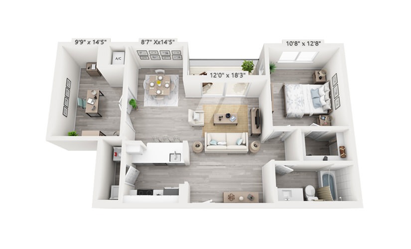 Beacon with Den - 1 bedroom floorplan layout with 1 bathroom and 934 square feet