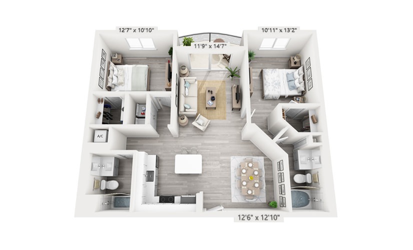 Catalina - 2 bedroom floorplan layout with 2 bathrooms and 1151 square feet