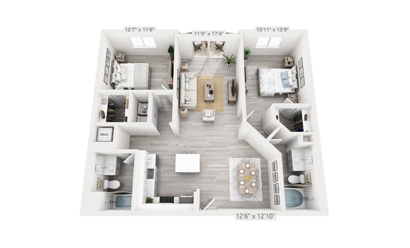 Chelsea - 2 bedroom floorplan layout with 2 bathrooms and 1208 square feet
