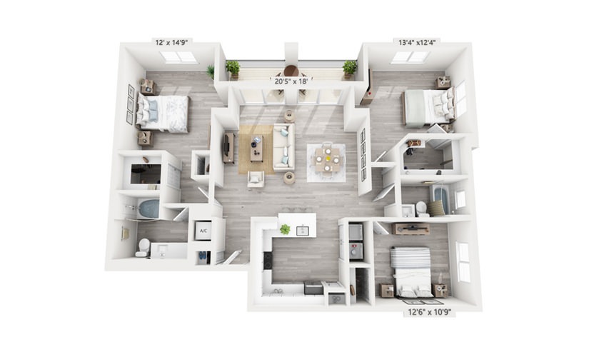 Majestic - 3 bedroom floorplan layout with 2 bathrooms and 1501 square feet