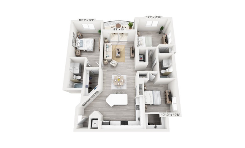 Mercury - 3 bedroom floorplan layout with 2 bathrooms and 1451 square feet